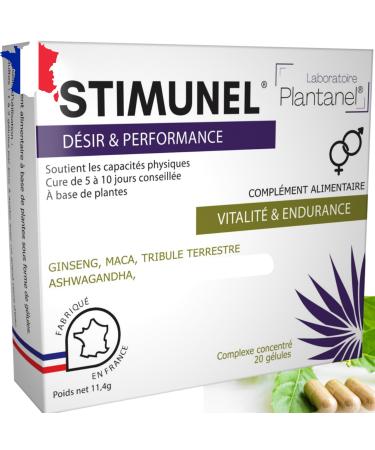 Stimunel Ginseng + Maca Ultra-Concentrated (3300mg) Power Strength Energy Endurance Tribulus L-Arginine - Cure of 20 Capsules - Certified French