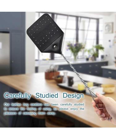 Leather Swatter Fly Swatter Heavy Duty Edition Extended Handle Durable Washable Household Bug Swatter Fly Swatters Leather Bug Swatter with Hang Hole - Buy Online on GoSupps.com