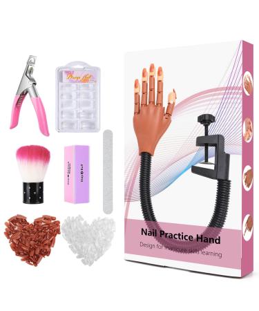 LIONVISON Nail Practice Hand for Acrylic Nails-Fake Maniquin Hand for Fake Nails Practice,Flexible Movable Nail Training Manikin Hand,Nail Manicure Art Beginner Practice Tool with 300PCS Nail Tips
