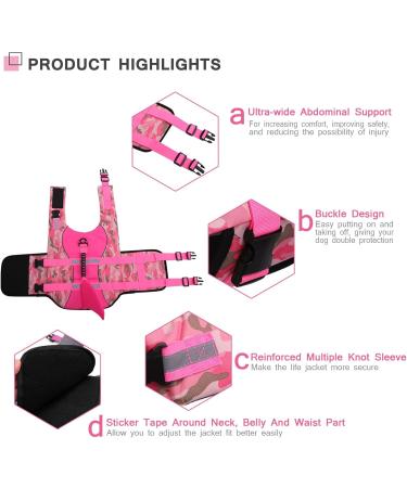 Buy Cit toile Dog Life Jacket - Shark Design | Lightweight & Safe Water Sports Vest for Small Medium & Large Dogs - Reflective Handle & Pink Camouflage XXL - Buy Online on GoSupps.com