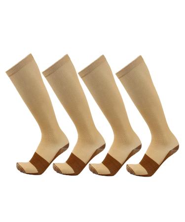 4 pairs of compression stockings women & men 15-20mmhg knee socks St tstockfe Running socks for women and men sports running flight travel pregnancy L-XL beige