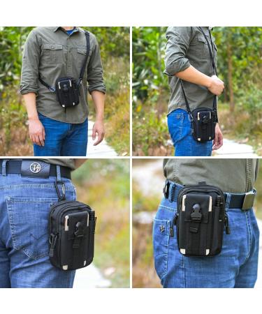 Flintronic Tactical Hip Pockets | Military Compact Belt Pocket Bag for Camping Hiking & Cycling | Nylon #6 Black with Carabiners & Shoulder Strap - Buy Online on GoSupps.com