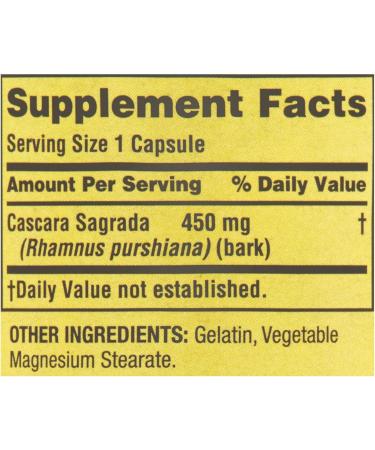 Cascara Sagrada 450mg. Spring Valley Cascara Sagrada 450mg 100 Count Whole Herb Cascara Sagrada Digestive Health Dietary Supplement - Set by Basket Goods - Buy Online on GoSupps.com