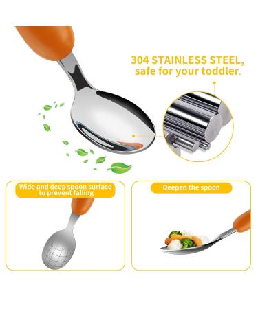 Lehoo Castle Children's Cutlery Set - 6-Piece Stainless Steel Forks Spoons & Knife for Toddlers - Orange Baby Cutlery Ideal for Kids - Buy Online on GoSupps.com