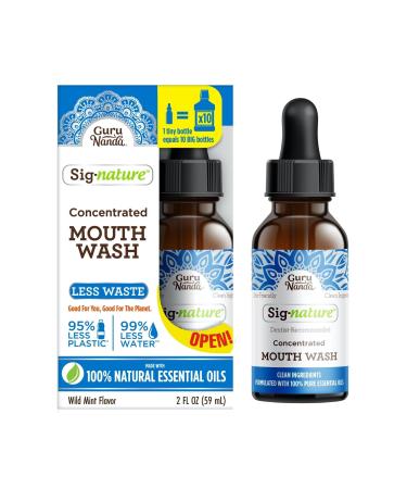 GuruNanda Concentrated Mouthwash, Helps with Bad Breath, Promotes Teeth Whitening, Made with 100% Natural Essential Oils, 1 Bottle Equals 300 Rinse, Fluoride-Free - Mint Flavored (2 oz) 2 Fl Oz (Pack of 1)