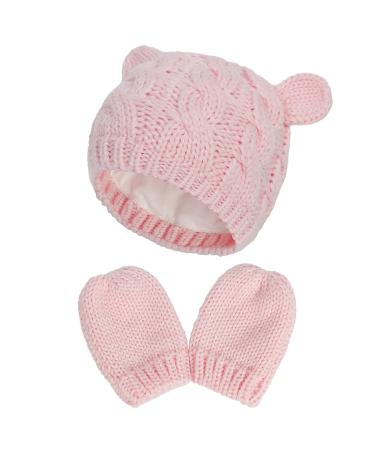 XYIYI Newborn Baby Winter Beanie Hat Mitten Set Infant Toddler Warm Knitted Hat Glove Set for Boys Girls 3-6 Months Pink - Buy Online on GoSupps.com