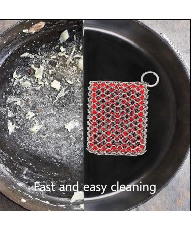 Chain Iron Scrubber with Silicone Insert - Cast Iron & Stainless Steel Cleaner for Pans & Cookware - Dishwasher Safe Kitchen Tool (Red) - Buy Online on GoSupps.com