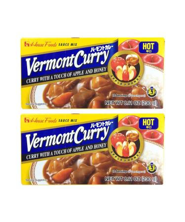 2 Packs  House Foods Vermont Curry Hot 8.11 Oz (230g) 8.11 Ounce (Pack of 2)