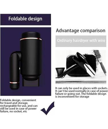 Cordless Hair Dryer w/Magnetic Nozzle Foldable Handle Wireless Hair Dryer Low Heat Rechargeable Blow Dryer for Curly Straight Frizzy Natural Hair - Buy Online on GoSupps.com