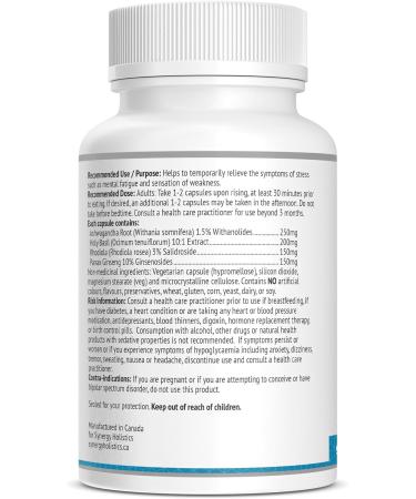 Synergy Holistics | Adrenal Synergy - Supports Energy & Mood - Stress Relief Supplement with Ashwagandha Holy Basil & Rhodiola - Non-GMO |1-2 Capsules Daily - 90 Veg Caps - Buy Online on GoSupps.com