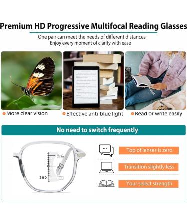 Fashion Multifocus Large Square Frame Reading Glasses Blue Light Blocking Readers Anti Glare Glasses for Unisex(Couleur:Silver Grandeur:1.0x) - Buy Online on GoSupps.com