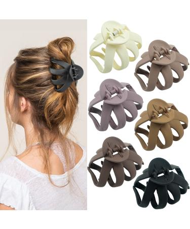 6 Pcs Octopus Hair Claw Clips for Women and Girls  2.8 Medium Matte Hair Claw Clips for Thin Hair  90' Strong Hold Non-slip Neutral Matte Spider Octopus Jumbo Hair Clips for Women Accessories(Neutral)