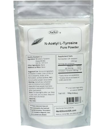 NuSci N-Acetyl L-Tyrosine 100g (3.52 oz) Pure Powder AJI Quality Better Bioavailability Energy Ingredient.