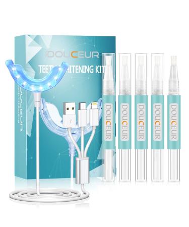 DOUCEUR Teeth Whitening Kit , Teeth Whitener with 5 Teeth Whitening Gels and 16 LED Light , Non Sensitive & Pain Free Teeth Bleaching Kit for Travel Use and Home