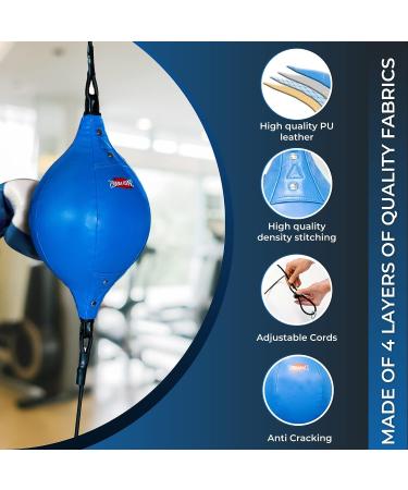 Blue PU Leather Double End Bag for Boxing | Fully Adjustable Cords | Quiet Punch Doorway Punching Bag with Air Pump | Installation Hooks & Manual Included - Buy Online on GoSupps.com