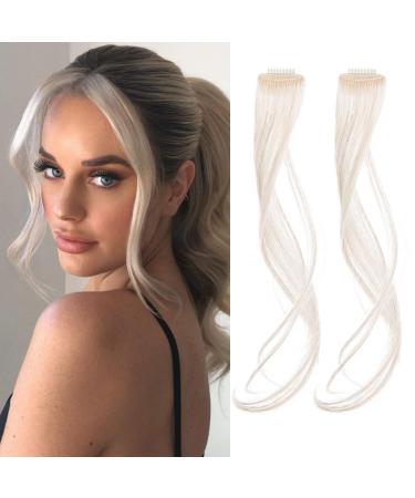 REECHO Long Side Air Bangs Wavy Curly Clip in Curtain Bangs Front Side Bangs Face-Framing Highlights for Women Daily Use 2 PCS Set Long Temples - Pearl Platinum 12 Inch Pearl Platinum