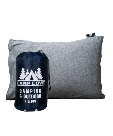 Camp Cove Camping and Outdoor Pillow - Jersey Cotton Camp Pillow for Sleeping - Compressible Shredded Memory Foam Pillow for Camping, Backpacking, Hiking and Traveling - Machine Washable