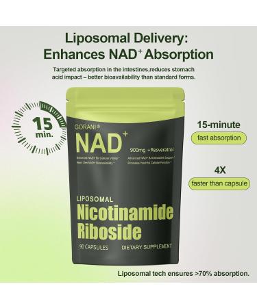 NMNH Supplement Alternative -Liposomal NAD+ & Resveratrol Supplement 90 Capsules Enhanced Absorption Technology for Cellular Health Energy Support & Mental Focus | Non-GMO Gluten-Free - Buy Online on GoSupps.com