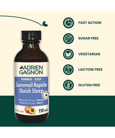 Adrien Gagnon - Melatonin 10 mg Quick Sleep with L-Theanine Chamomile California Poppy Passionflower for Sleep Management Support - Peach Flavor 110 ml - Buy Online on GoSupps.com