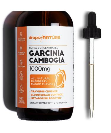 Garcinia Cambogia - Appetite Suppressant for Weight Loss - (60% HCA) Ultra Concentrated Liquid Supplement - Carb Blocker - 2 fl. oz. Natural Raspberry Mango