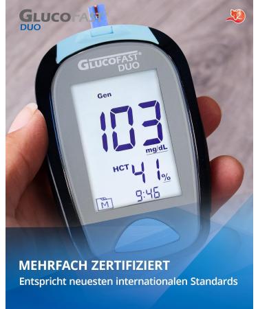 Gluco-Fist Duo Blood Sugar Measuring Device Set | 60 Test Strips & 110 Lanzetten | Precise & Simple MMOL/L Measurement for Optimal Health - Buy Online on GoSupps.com
