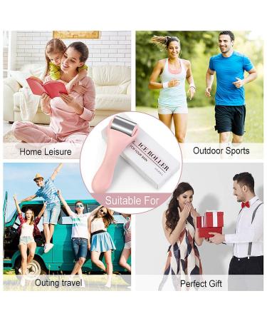 Pink Stainless Steel Ice Roller for Face & Eye - Pain Relief, Migraine, Puffiness - Cold Facial Roller for Redness, Headaches - Skincare Massager - Buy Online on GoSupps.com