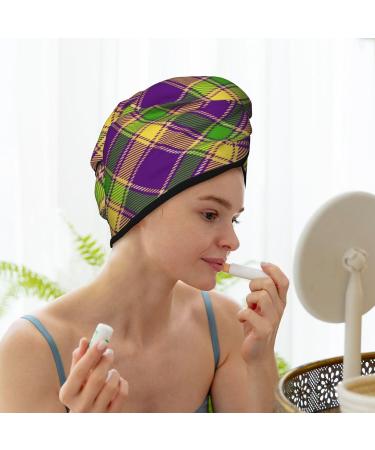 Microfiber Hair Drying Cap - Mardi Gras Plaid Soft Absorbent Towel Wrap for Curly Long & Thick Hair | Quick Dry Fast Drying - Buy Online on GoSupps.com