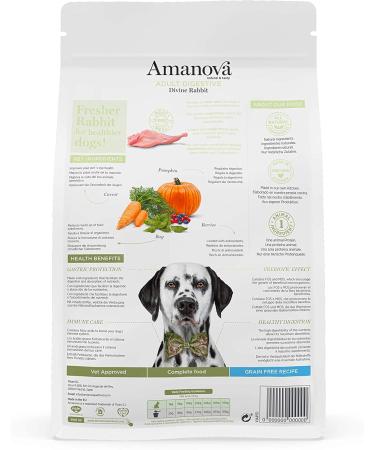 Amanova Super Premium Croquettes for Adult Dogs with Sensitive Stomach with Rabbit Flavor - 100% Natural Hypoallergenic and Monoprotein - Grain Free - Cruelty Free (10 Kg) - Buy Online on GoSupps.com