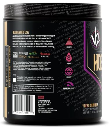 HOSSTILE Hosstility V2 Pre-Workout Powder, All-in-One Pre-Workout Supplement for Energy, Focus & Pump Support, Grape Apple, 40/20 Servings - Buy Online on GoSupps.com