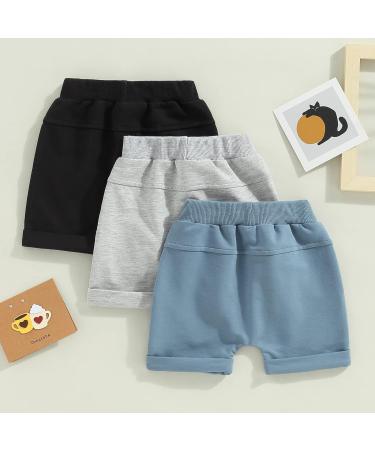 Bagilaanoe Toddler Boy 3 Pack Shorts Set - Casual Loose Drawstring Sweatpants in Black Grey Blue - 0-6 Months - Buy Online on GoSupps.com
