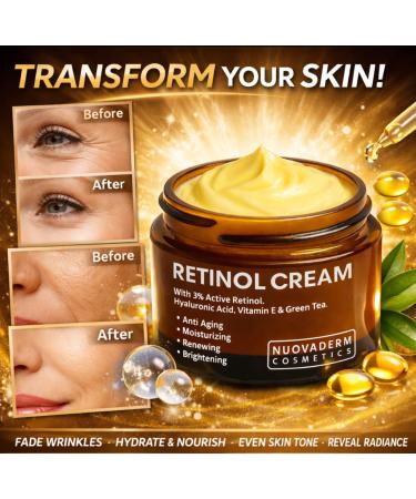 Retinol Plus+ Anti-Aging Cream - Firming Day & Night Moisturizer with Vitamin E Collagen and Hyaluronic Acid - Reduces Wrinkles for Youthful Skin 1.7 Fl Oz - Buy Online on GoSupps.com