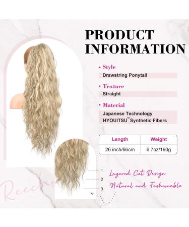 Reecho 66cm Beach Wavy Ponytail Extension - Medium Blonde with Highlights | Synthetic Pull Tape Hair Extension for Women - Buy Online on GoSupps.com