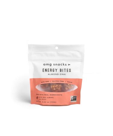 AMG Snacks Almond Chai Energy Bites | 4.3 oz Pack of 3 (18 Bites Total) | Date and Nut Energy Snacks Protein Bars | Non GMO Gluten Free Vegan Protein Bites | Made with All Natural Ingredients