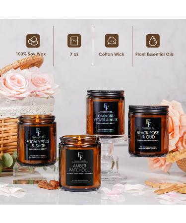 Amber Patchouli Scented Candles - Soy Wax Aromatherapy Gift | 7oz Amber Jar Candle for Home & Spa - Buy Online on GoSupps.com