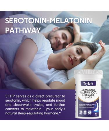 TrySafe 600mg GABA Sleep Aid* for Adults with 200mg Valerian Root 100mg L-theanine 60mg 5-HTP | Helps The Body Ease Into Sleep* & Maintain Deep Restful Sleep* 60 Capsules 30 Day Supply - Buy Online on GoSupps.com