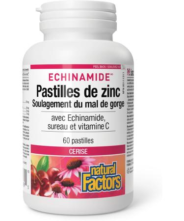Natural Factors Zinc Lozenges 60 lozenges Cherry Flavour with Echinamide Elderberry & Vitamin C Sore Throat Relief Helps Maintain Immune Function - Buy Online on GoSupps.com