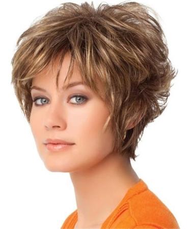 Jier Women's Short Curly Real Hair Wig with Bangs - Natural Light Brown & Blonde Mix - Buy Online on GoSupps.com
