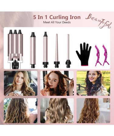 LAYADO 5 in 1 Waver Curling Iron Wand Set Fast Heating Ceramic Hair Curler for All Hair Types - Rose Gold - Buy Online on GoSupps.com