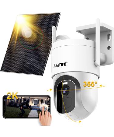 AMTIFO Security Camera Wireless Outdoor Solar - 2K WiFi Surveillance Cameras System for Home Motion Detection Color Night Vision W8