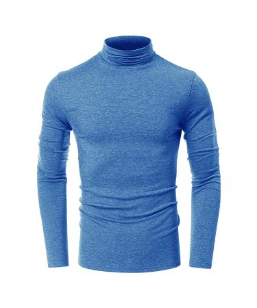 FFNMZC Men's Autumn Pullover Solid Long Sleeve Shirts High Collar Pullover Muscle Workout Athletic Shirts Comfort Flex Shirt X-Large Light Blue