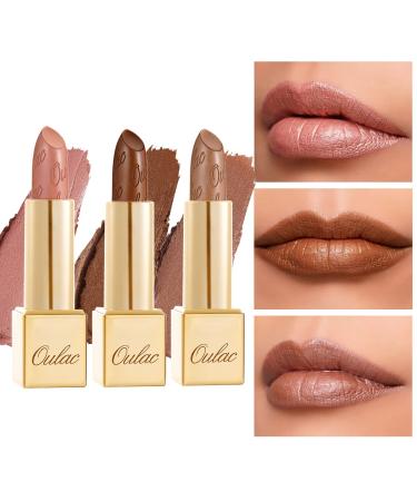 Oulac Metallic Nude Lipstick 3PCS High Impact Lipcolor with Moisturizing Formula  Vegan & Cruelty-Free  Full-Coverage Lip Color 4.3g X 3PCS 3PCS Nude Lipsticks