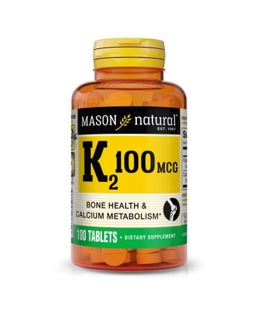 MASON NATURAL Vitamin K2 100 mcg with Calcium Supports Bone Heart & Muscle Health 100 Tablets