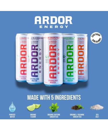 ARDOR ENERGY Sparkling Water 12 Pack - Pink Grapefruit with 100mg Organic Caffeine & 200mg L-Theanine | No Sugar No Calories Vegan & Gluten Free - Buy Online on GoSupps.com