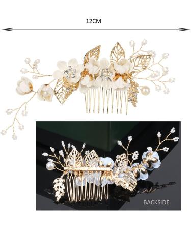 Bridal Bride Hair Accessories White Flower Bridesmaid Comb Wedding Hair Piece Pins Accessory for Women Mother of Bride Pearl Clip Diamante Side Clips Leaf Hair Vine for Party (Golden) - Buy Online on GoSupps.com