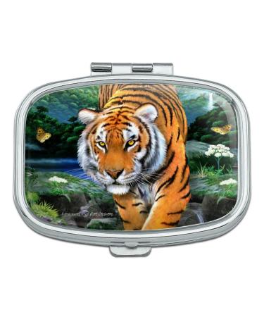 Tiger Stalking at Sunset Butterflies Rectangle Pill Case Trinket Gift Box