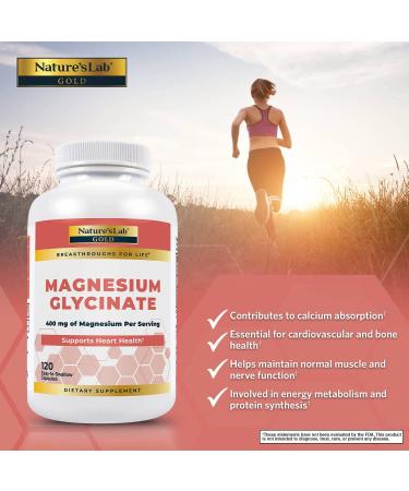 Nature's Lab Gold Magnesium Glycinate 400mg | Cardiovascular Support | Muscle & Nerve Function | 120 Capsules - Buy Online on GoSupps.com