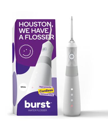 BURST Water Flosser Electric Cordless Water Floss 3 Modes Waterproof Portable for Travel with Travel Bag - Refillable Water Flosser Picks for Teeth Cleaning and Braces Plaque Removal White