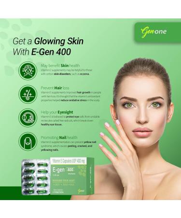 E Gen 400 Vitamin E Capsules for Glowing Skin Face and Hair Nutrition (30 Capsules) - Buy Online on GoSupps.com