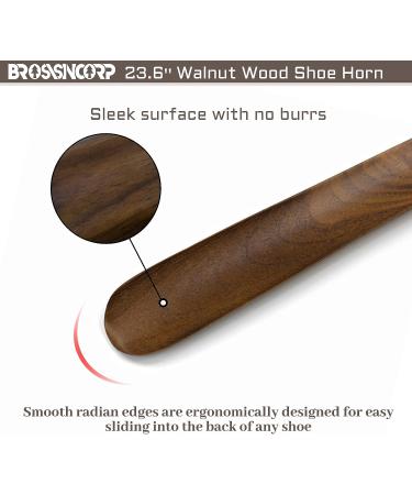 Brosisincorp 23.6 Long Handle Wooden Shoe Horn - Easy Wear Helper for Seniors, Women, Kids, Baby, and Elderly - Black Walnut with Hanging Rings - Buy Online on GoSupps.com