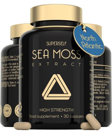 Sea Moss Capsules High Strength - Wildcrafted Irish Sea Moss Tablets - 30 Capsules One a Day - 2000mg Sea Moss Capsule - North Atlantic Seamoss Supplement - Vegan & UK Made 30 count (Pack of 1)